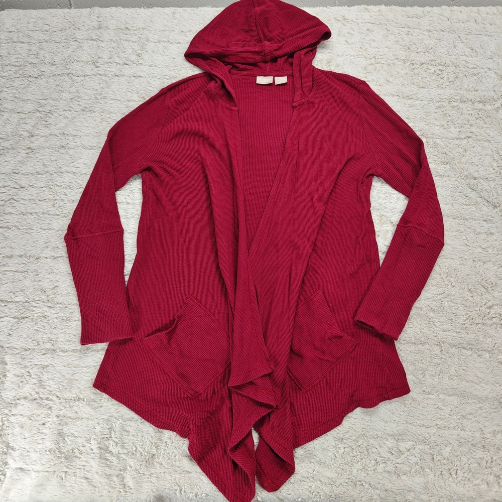 Chicos Zenergy Hooded Cardigan Womens 0P Waffle Knit Open Front‎ Indie Normcore